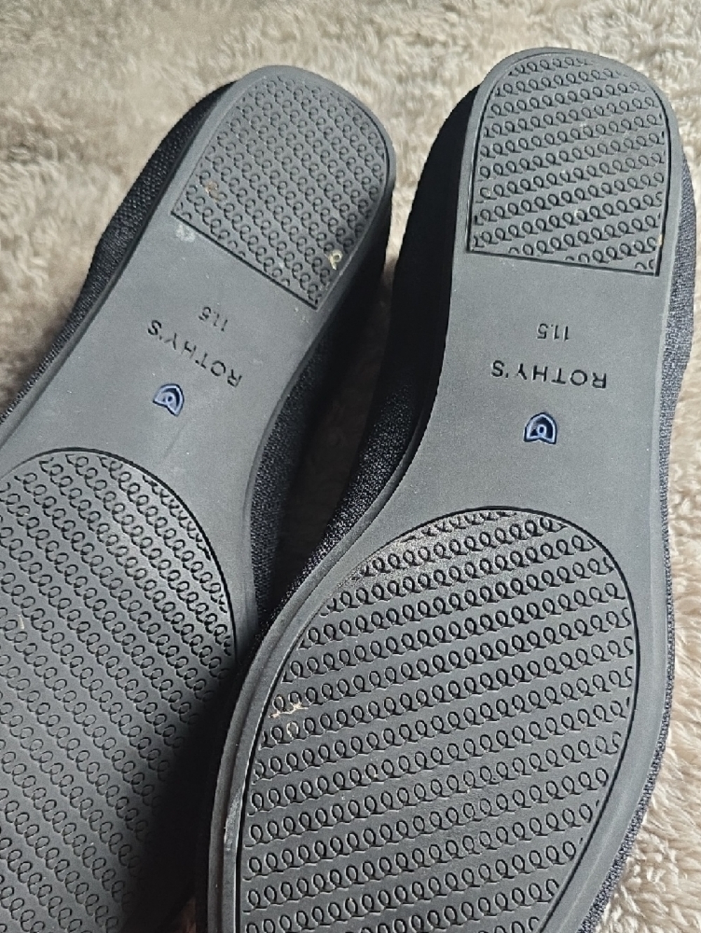 Rothy's Black Slip-On with Neon Green Insole and Blue Stitching Detail - Picture 2 of 3